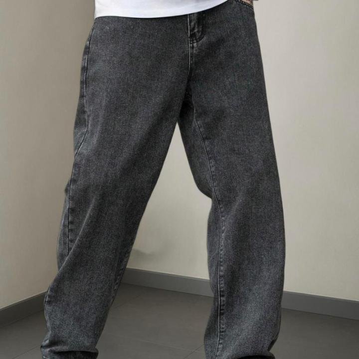 Men Loose Fit Mid Rise Grey Jeans
