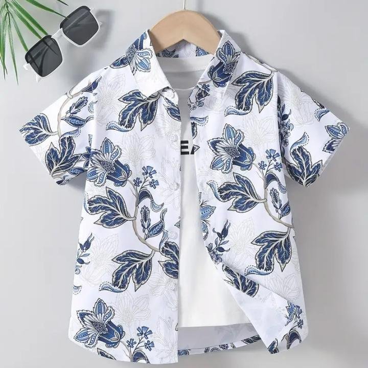 Boys Regular Fit Floral Print Spread Collar Casual Shirt