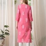 Women Chikan Embroidery Pure Cotton Straight Kurta