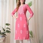 Women Chikan Embroidery Pure Cotton Straight Kurta