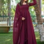 Women Fit and Flare Purple Full Length Dress