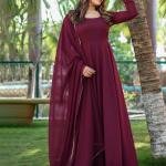 Women Fit and Flare Purple Full Length Dress