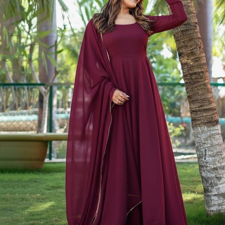 Women Fit and Flare Purple Full Length Dress