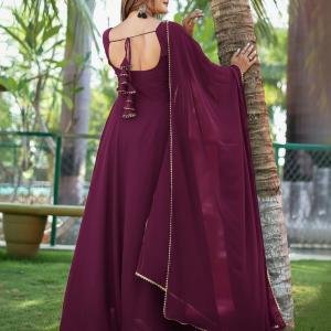 Women Fit and Flare Purple Full Length Dress