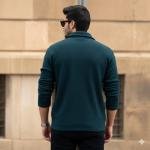 Men Solid Zip Neck Polycotton Dark Green T-Shirt
