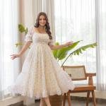 Women Fit and Flare White Midi/Calf Length Dress