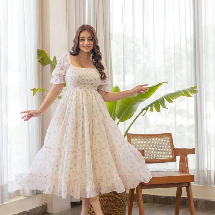 Women Fit and Flare White Midi/Calf Length Dress