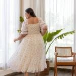 Women Fit and Flare White Midi/Calf Length Dress