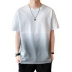 Anzn Men's Short Sleeve T-Shirt, Summer Clothing, Cotton, Big T, Gradient, Cut and Sew, Casual, Loose, Fashionable, Round Collar, Comfortable, Lightweight, Soft, Large Size, Spring, Summer, Autumn