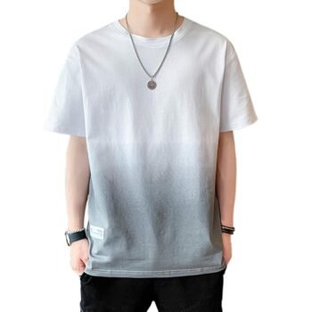Anzn Men's Short Sleeve T-Shirt, Summer Clothing, Cotton, Big T, Gradient, Cut and Sew, Casual, Loose, Fashionable, Round Collar, Comfortable, Lightweight, Soft, Large Size, Spring, Summer, Autumn