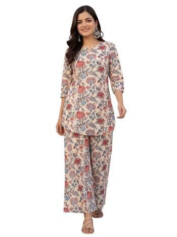 Fashion Kurta Sets for Woman | Co ord Set for Women Stylish | Kurti Set for Woman | Short Kurti for Women Latest | Kurtis | Ethnic Jaipuri Straight Kurta Set with Palazzo Pants | Salwar Suit for Party Outfits